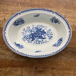 Vintage or antique BOOTHS blue and white country French floral oval  bowl 11”